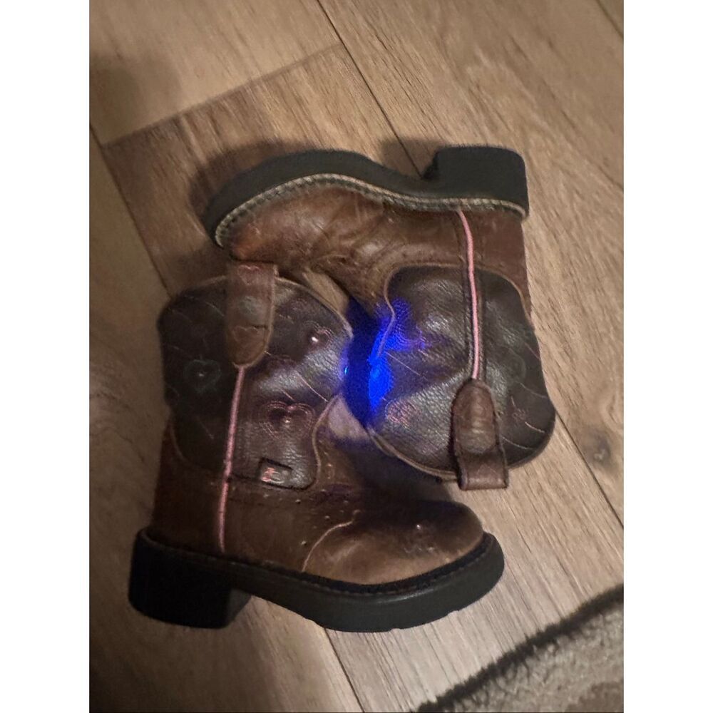 Justin Girls Brown Heart Embroidery Light Up Gypsy Cowboy Boots Size 9D - Picture 4 of 8